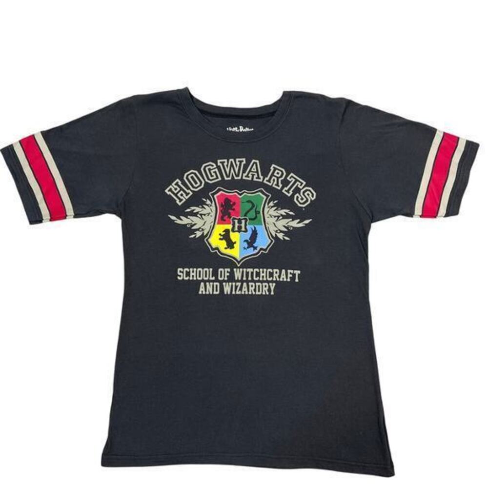 Harry Potter Hogwarts Graphic T-Shirt Kids XL Black Varsity Stripe Crest Tee
